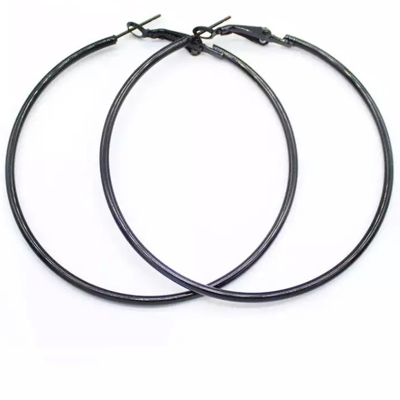 🔴5/$15🔴CLEARANCE Big Black Hoop Earrings NEW - Picture 2 of 8
